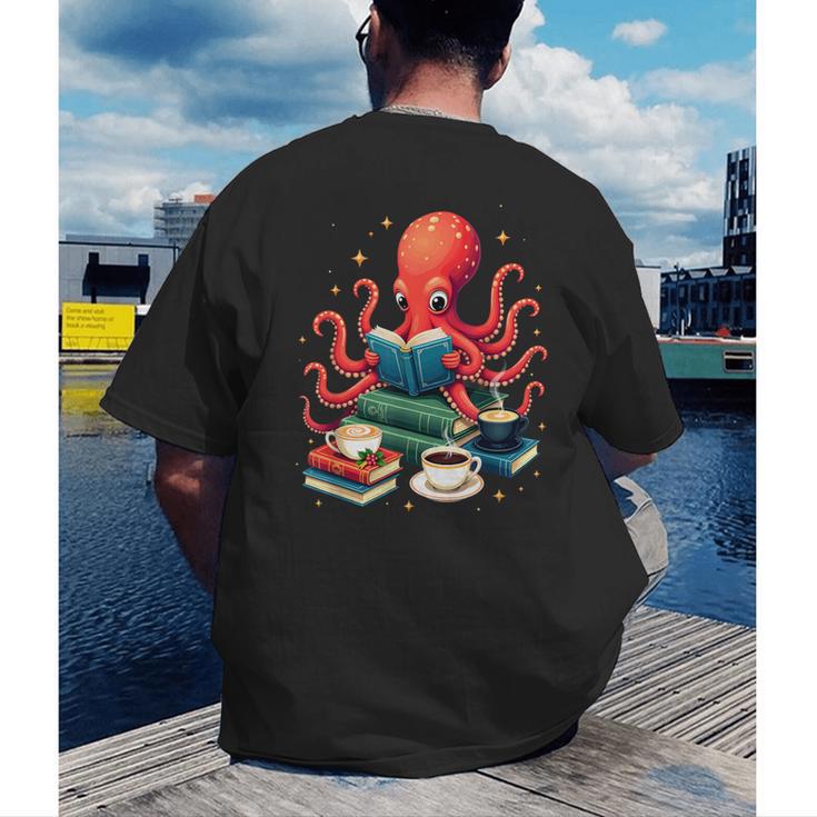Octopus Reading Books Tea Coffee Men's Back Print T-Shirt