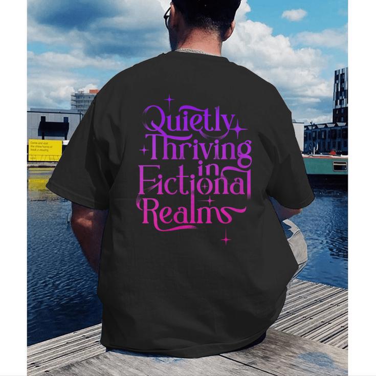 Quietly Thriving In Fictional Realms Book Lovers Men's Back Print T-Shirt