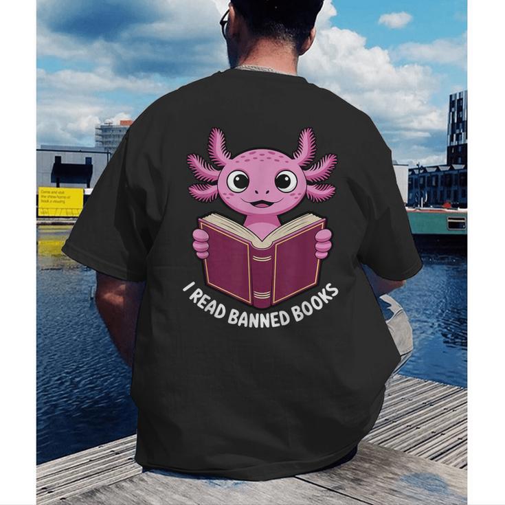 I Read Banned Books Axolotl Reading Men's Back Print T-Shirt