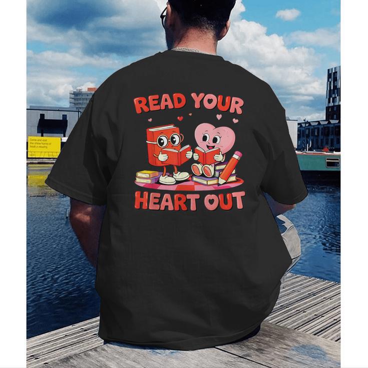 Read Your Heart Out Valentine Reading Book Girl Kid Teacher Men's Back Print T-Shirt