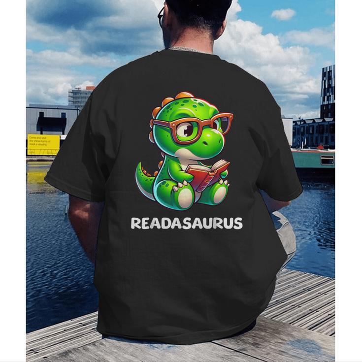 Readasaurus Reading Dinosaur Book Reader Bookworm Men's Back Print T-Shirt