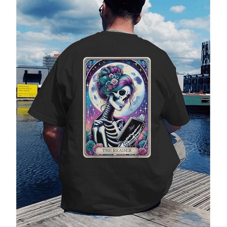 The Reader Tarot Card Reading Skeleton Skull Book Lover Men's Back Print T-Shirt
