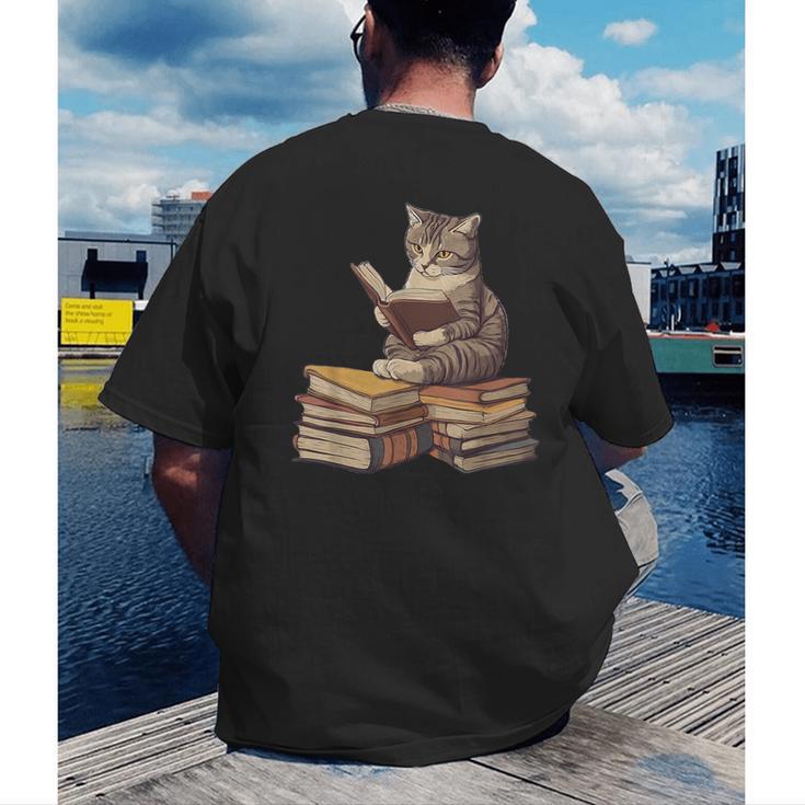 Reading Cat Book Lover Men's Back Print T-Shirt