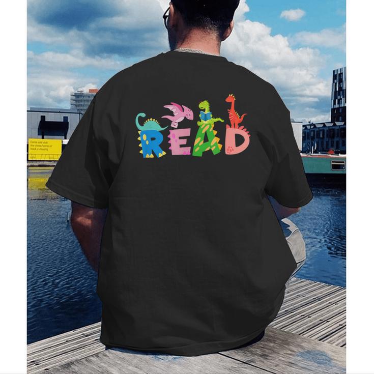 Reading DinosaurRex Dino Book Lover Men's Back Print T-Shirt Reading DinosaurRex Dino Book Lover Men's Back Print T-Shirt