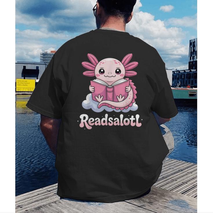 Readsalotl Axolotl Reading Cute Book Lover Bookworm Men's Back Print T-Shirt