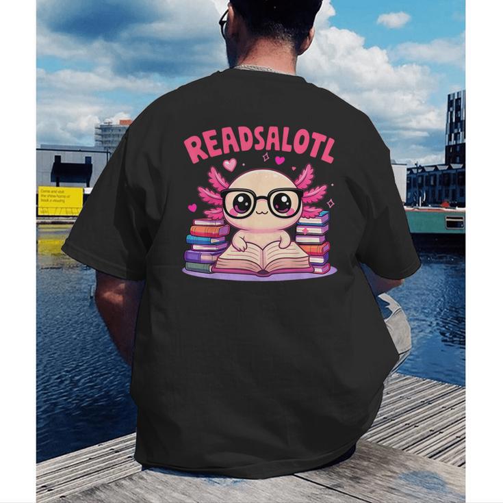 Readsolotl Pink Kawaii Axolotl Book Lover Reading Men's Back Print T-Shirt