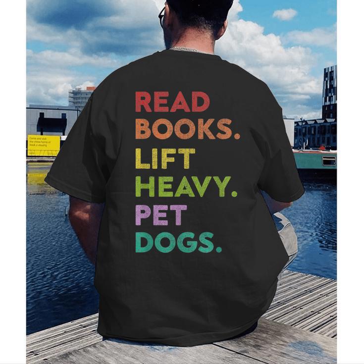 Retro Read Books Lift Heavy Pet Dogs Gym Book Lover Men's Back Print T-Shirt