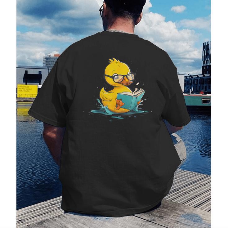 Rubber Duck Reading Book Reader Books Rubber Duckie Men's Back Print T-Shirt