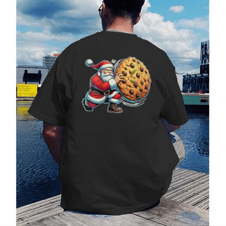 Santa Holding Cookie Xmas Baker Introvert Christmas Men's Back Print T-Shirt Santa Holding Cookie Xmas Baker Introvert Christmas Men's Back Print T-Shirt