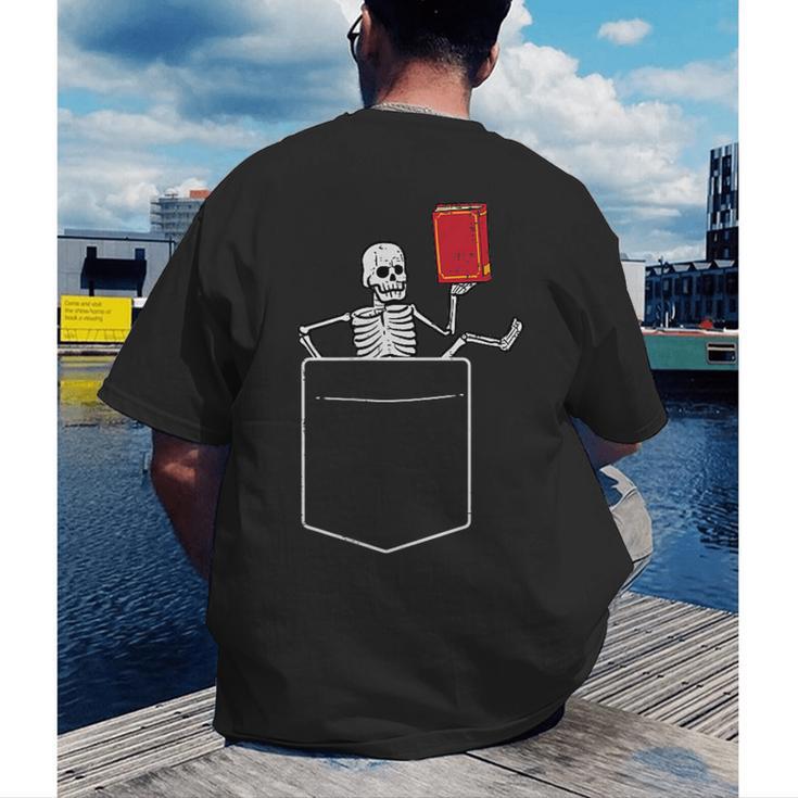 Skeleton Books Read Book Reading Librarian Across America Men's Back Print T-Shirt