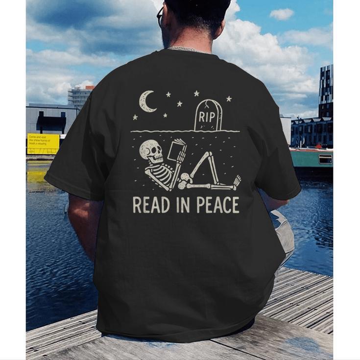 Skeleton Read In Peace Halloween Book Graphic Bookish Men's Back Print T-Shirt