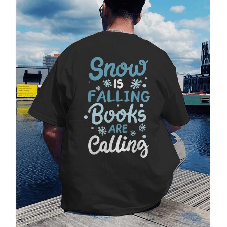 Snow Is Falling Books Are Calling Men's Back Print T-Shirt