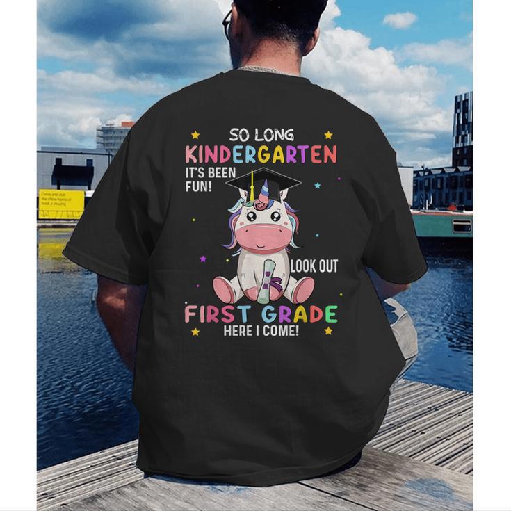 So Long Kindergarten Graduation Class 2025 Unicorn Girls Men's Back Print T-Shirt
