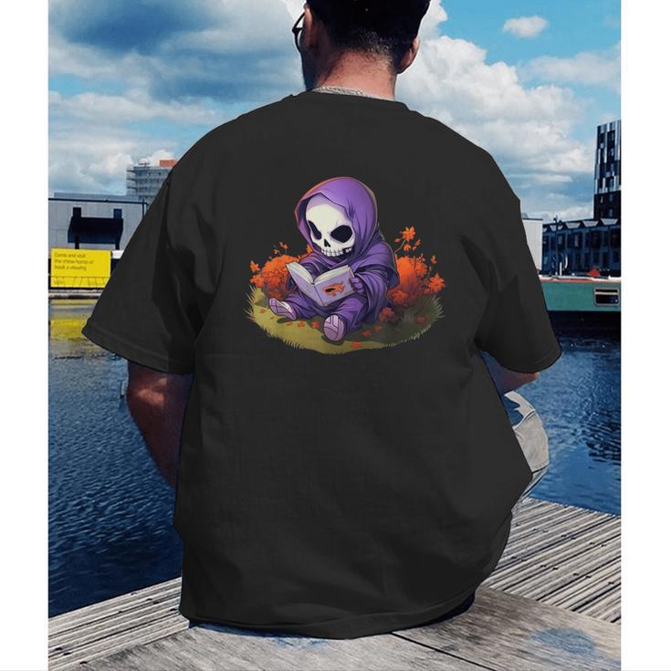 Spooky Grim Reaper Reading A Book Cute Creepy Halloween Men's Back Print T-Shirt