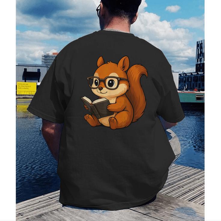 Squirrel Reading Book Lover Men's Back Print T-Shirt