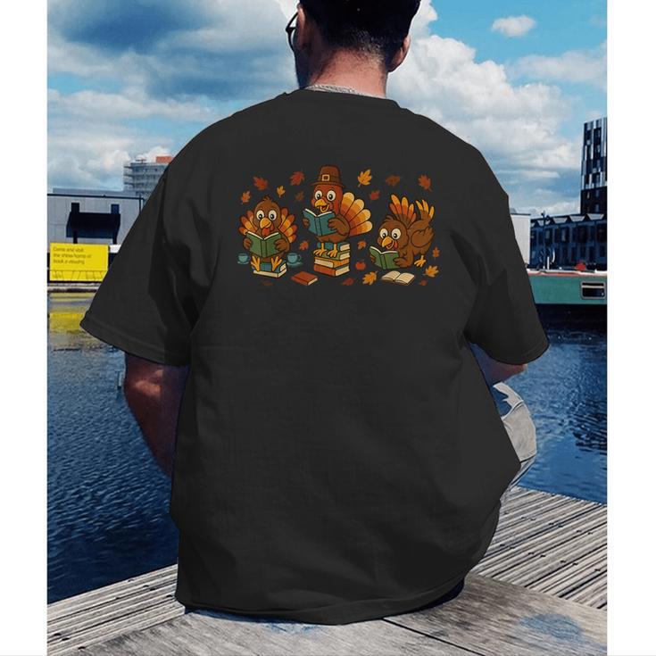 Teacher Fall Thanksgiving Turkey Reading Books Lovers Men's Back Print T-Shirt Teacher Fall Thanksgiving Turkey Reading Books Lovers Men's Back Print T-Shirt