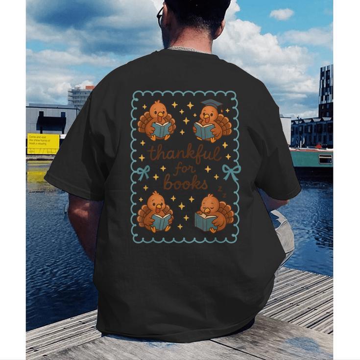Thankful For Books Turkey Reading Book Lovers Fall Teacher Men's Back Print T-Shirt