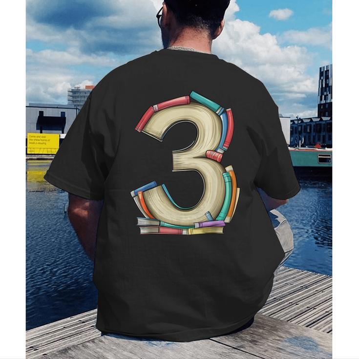 Toddler 3rd Birthday Books Themed 3 Year Old Boys Kids Girls Men's Back Print T-Shirt