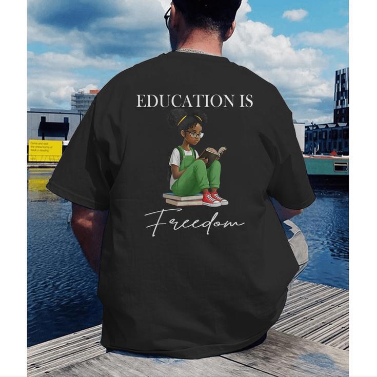 History Month Education Is Freedom Books Black Teacher Men's Back Print T-Shirt