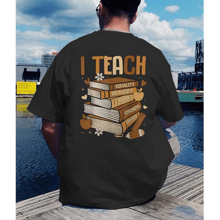 History Month I Teach Melanin Book Black Teacher Men's Back Print T-Shirt