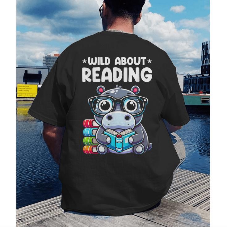 Wild About Reading Book Lover Hippo Men's Back Print T-Shirt