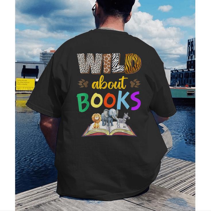 Wild About Reading Books Reader Bookworm Animals Book Lover Men's Back Print T-Shirt