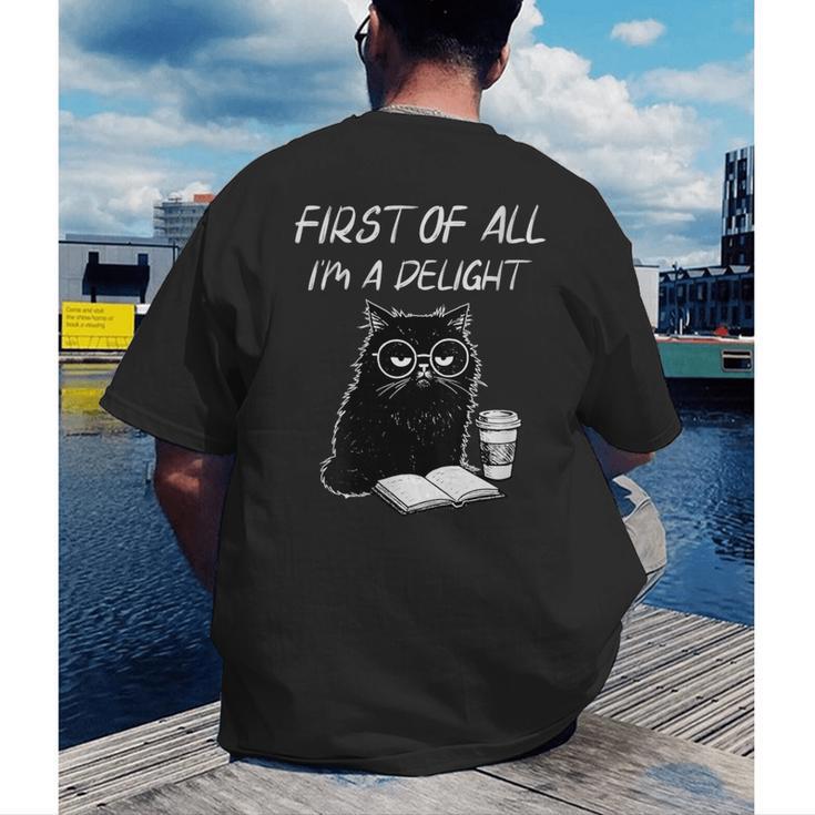 Women's First Of All I’m A Delight Cute Cat Books Coffee Humor Men's Back Print T-Shirt Women's First Of All I’m A Delight Cute Cat Books Coffee Humor Men's Back Print T-Shirt