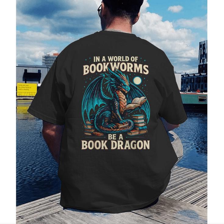 In a World Of Bookworms Be a Book Dragon Reading Men's Back Print T-Shirt In a World Of Bookworms Be a Book Dragon Reading Men's Back Print T-Shirt