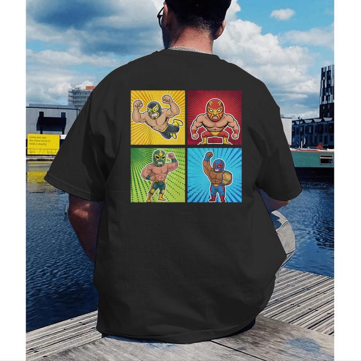 Wrestling Comic Book Wrestler Mexican Lucha Libre Mask Men's Back Print T-Shirt