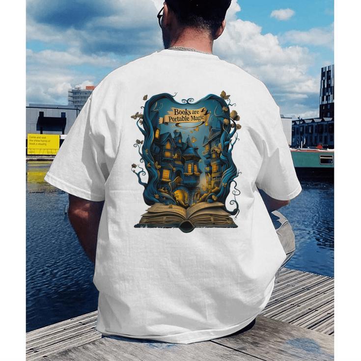 4 Books Are Portable Magic Bookish Reading Nerd Quote Men's Back Print T-Shirt