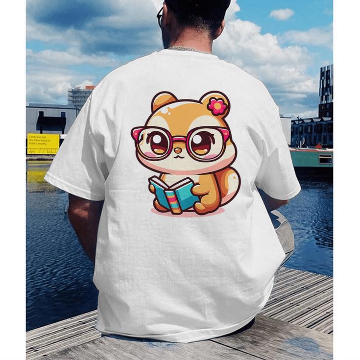 Adorable Book Lover Chipmunk With Reading Glasses Cute Premium Men's Back Print T-Shirt Adorable Book Lover Chipmunk With Reading Glasses Cute Premium Men's Back Print T-Shirt