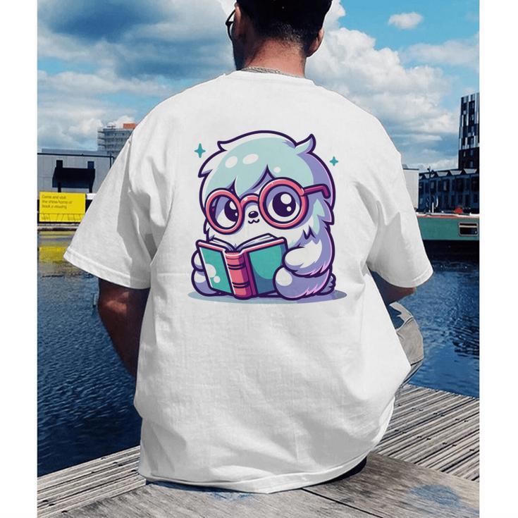 Adorable Book Lover Yeti With Reading Glasses Cute Men's Back Print T-Shirt Adorable Book Lover Yeti With Reading Glasses Cute Men's Back Print T-Shirt