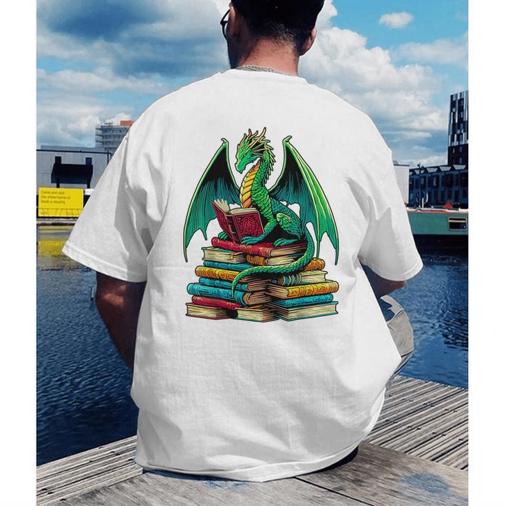 Book Dragon Reading Books Men's Back Print T-Shirt Book Dragon Reading Books Men's Back Print T-Shirt