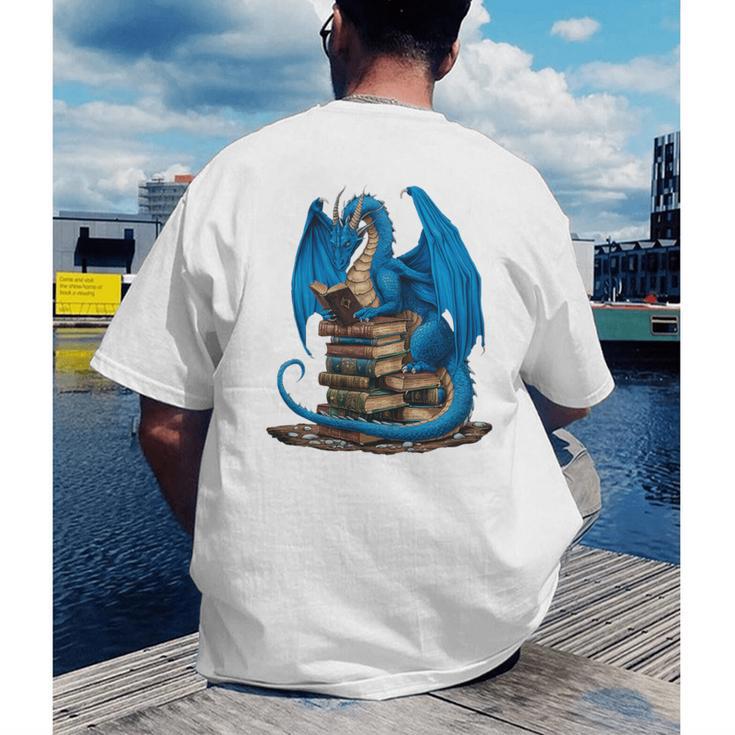 Book Lover Bookworm Reading Books Dragon Premium Tri-Blend Men's Back Print T-Shirt