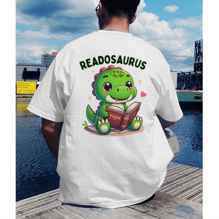 Book Lover Reading Dinosaur Readosaurus Library Men's Back Print T-Shirt