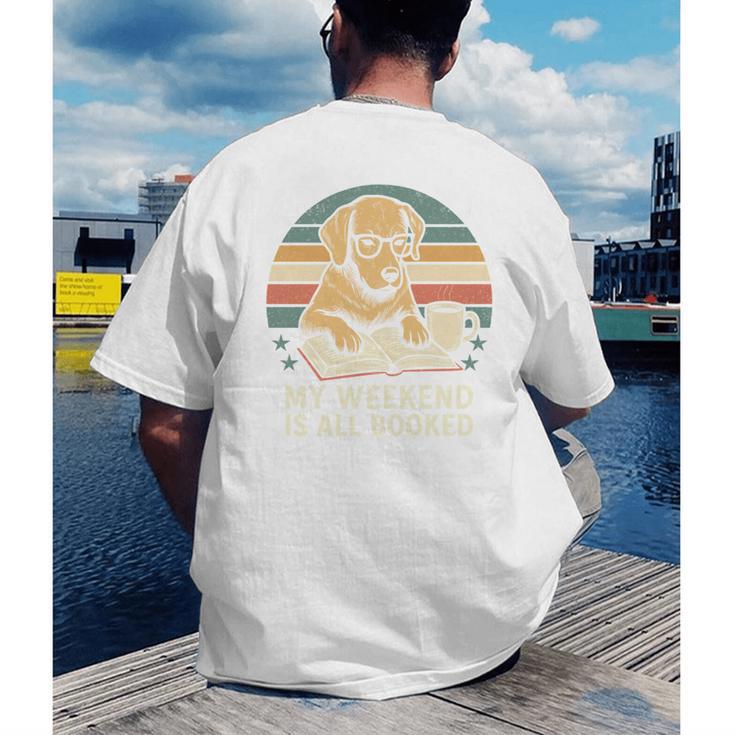 My Weekend Is All Booked Vintage Dog Reading Book Lovers Men's Back Print T-Shirt