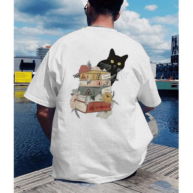 Cat And Books Flowers Reading Club Cat Lover Bookworm Men's Back Print T-Shirt