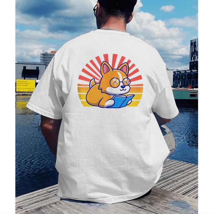 Corgi Dog Reading Book Book Lover Dog Lover Men's Back Print T-Shirt