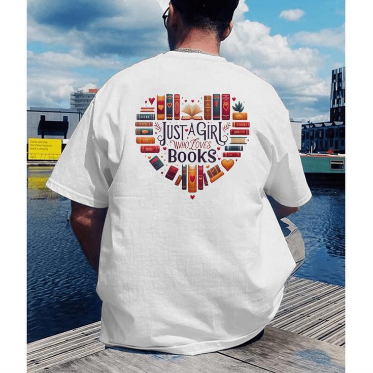Cute Just A Girl Who Loves Books Heart Shape Reader Men's Back Print T-Shirt