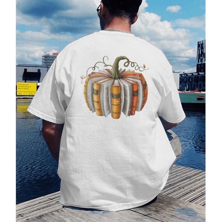 Fall Book Pumpkin Fall Librarians Bookworm Teachers Students Men's Back Print T-Shirt