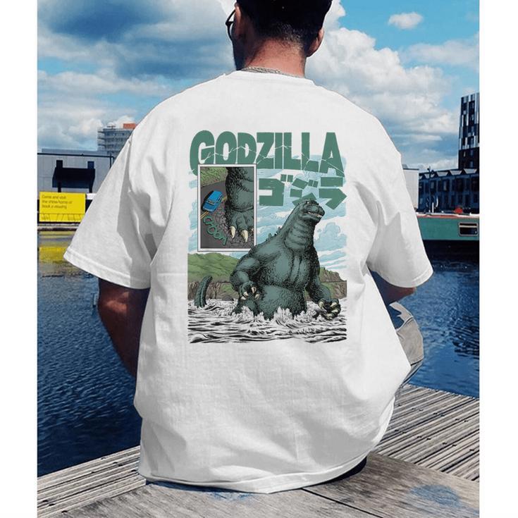 Godzilla Ocean Scene Comic Book Illustration Movie Monster Men's Back Print T-Shirt