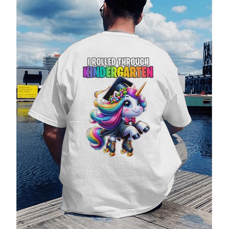 Graduation Kindergarten Unicorn Roller Skate Girls Grad Men's Back Print T-Shirt