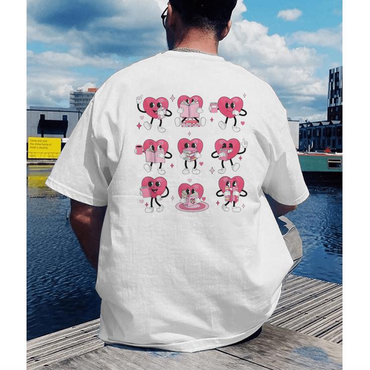 Heart Reading Books Valentine Teacher Boy Girl Book Lover Men's Back Print T-Shirt