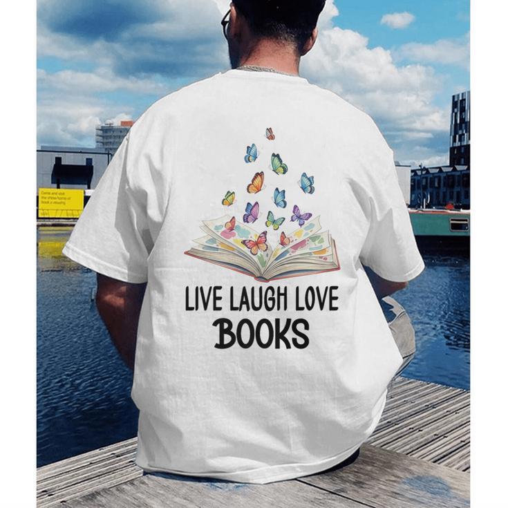 Live Laugh & Love Books Reading Butterfly Book Lover Bookish Premium Men's Back Print T-Shirt