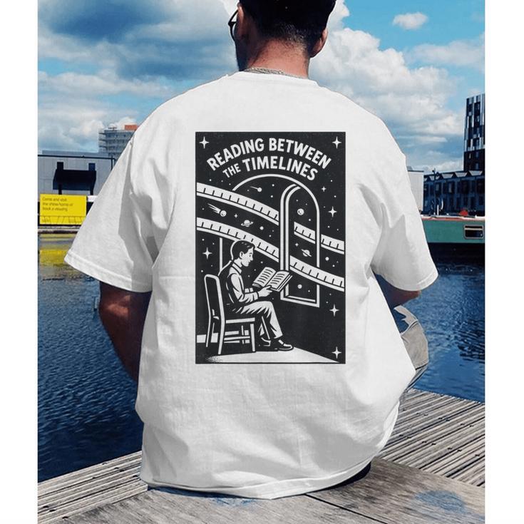 Reading Between The Timelines Time Travel Books Men's Back Print T-Shirt