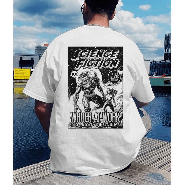 Science Fiction Writer At Work Vintage Book Cover Men's Back Print T-Shirt