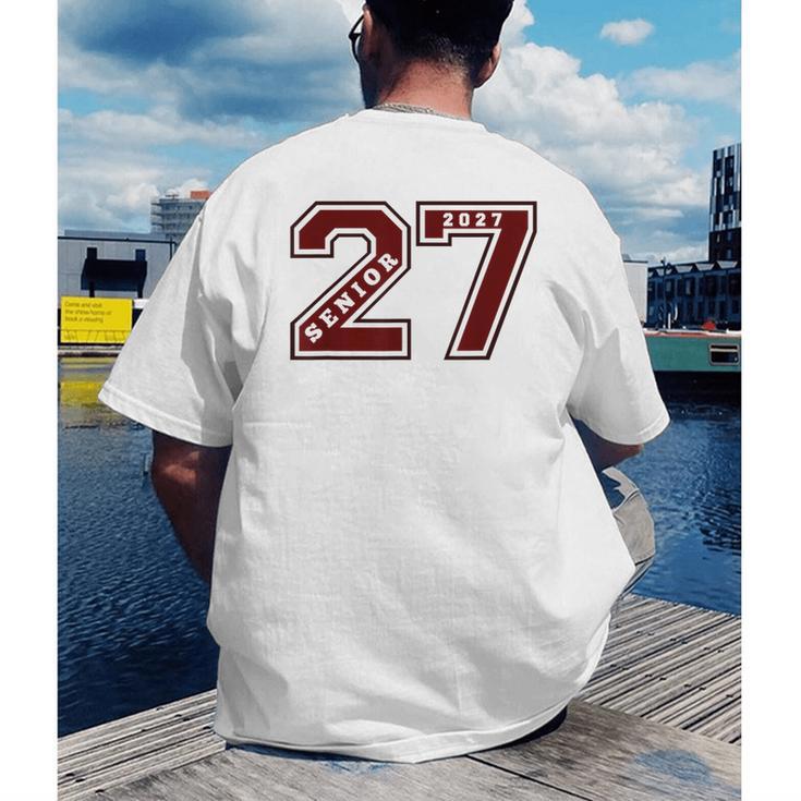 Senior 2027 Maroon Senior Class Of 27 Jersey Graduation Men's Back Print T-Shirt