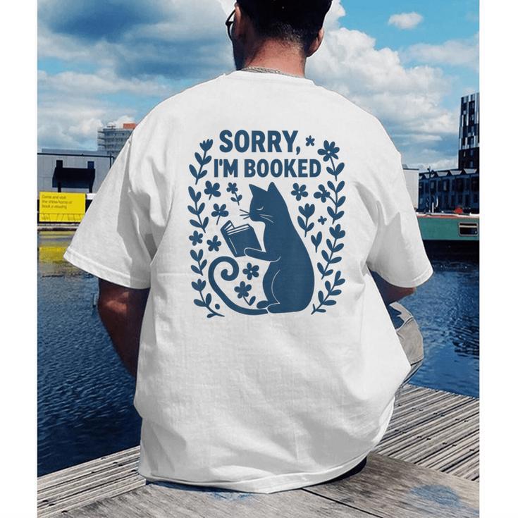 Sorry I'm Booked Cat Reading Book Boho Flowers Vintage Men's Back Print T-Shirt Sorry I'm Booked Cat Reading Book Boho Flowers Vintage Men's Back Print T-Shirt