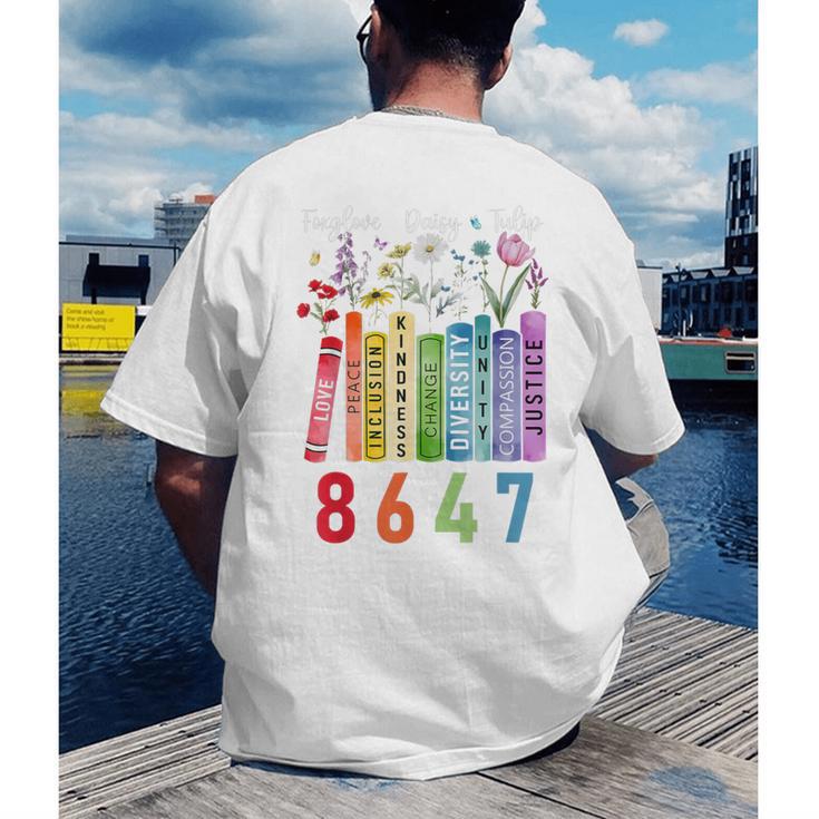 Subtle Floral Foxglove Daisy Tulip Book Lover Men's Back Print T-Shirt