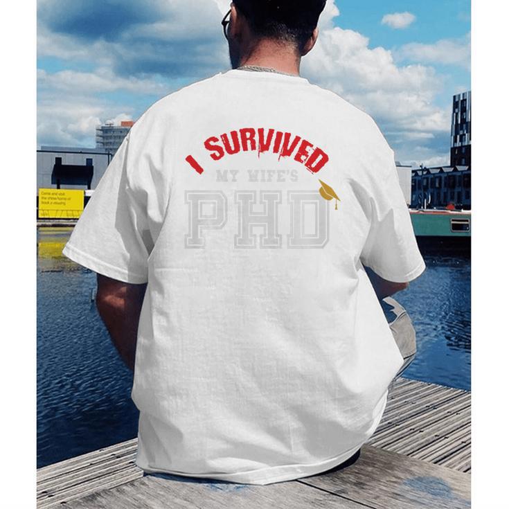 I Survived My Wife's PhD Graduation Slim Fit Shirt Men's Back Print T-Shirt